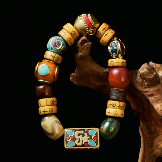 A colorful, beaded bracelet is pictured.