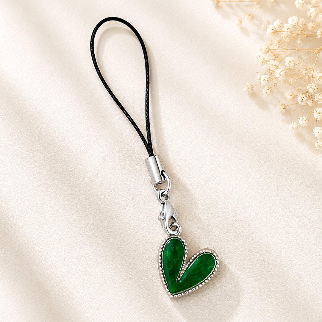 Green Heart Phone Charm